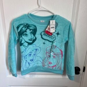 Disney Princess Girls Blue Fleece Sweatshirt Jasmine Ariel Aurora Size M NEW